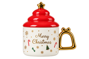 White Christmas Mug with Red Lid