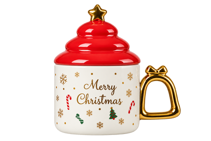 White Christmas Mug with Red Lid