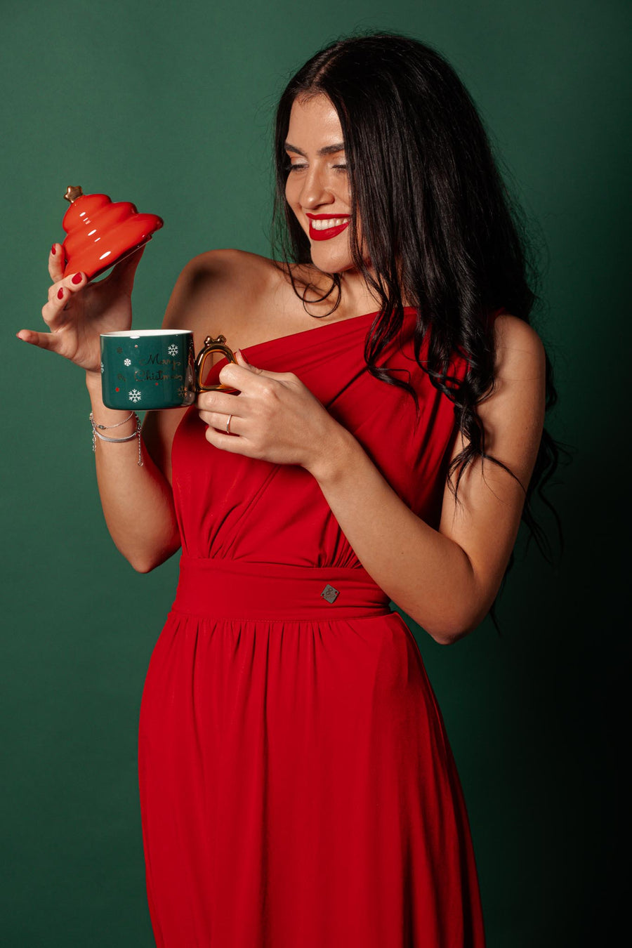 Green Christmas Mug with Red Lid