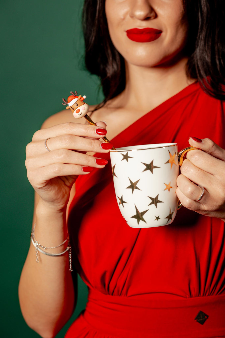 Gold Christmas Spoon Set Reindeer