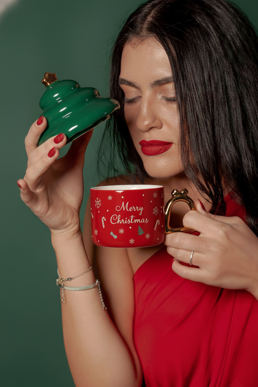 Red Christmas Mug with Green Lid