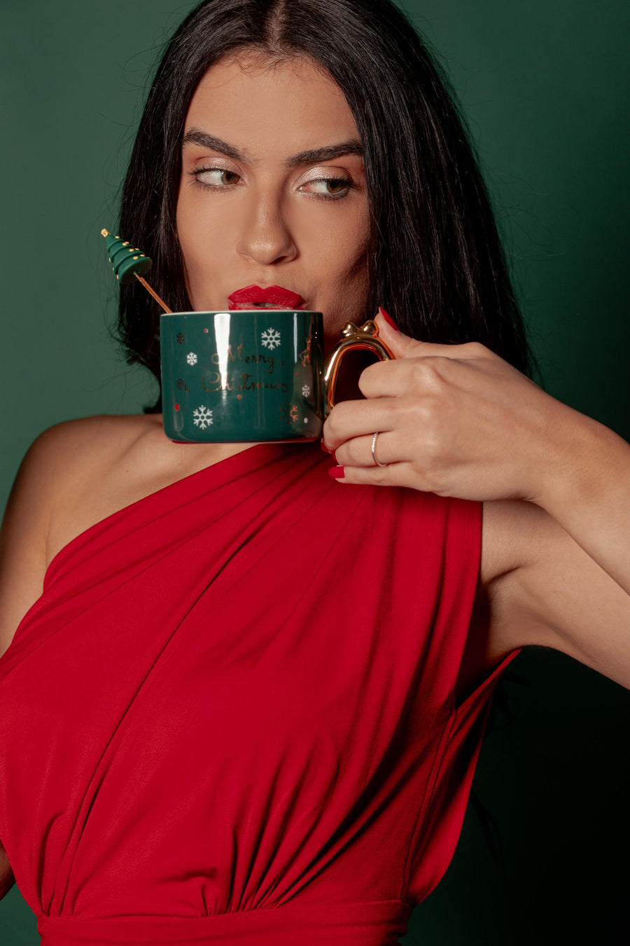 Green Christmas Mug with Red Lid