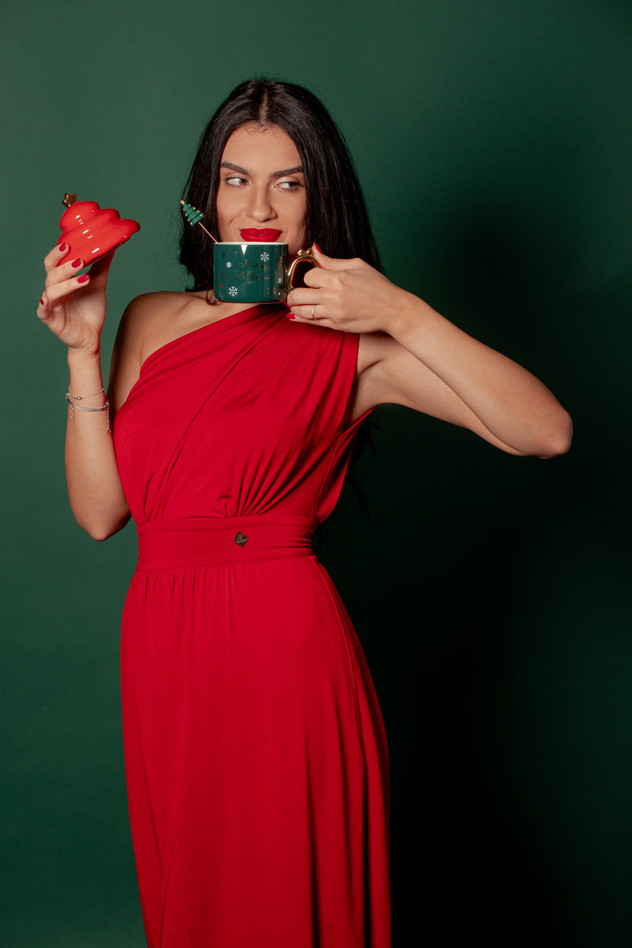 Green Christmas Mug with Red Lid