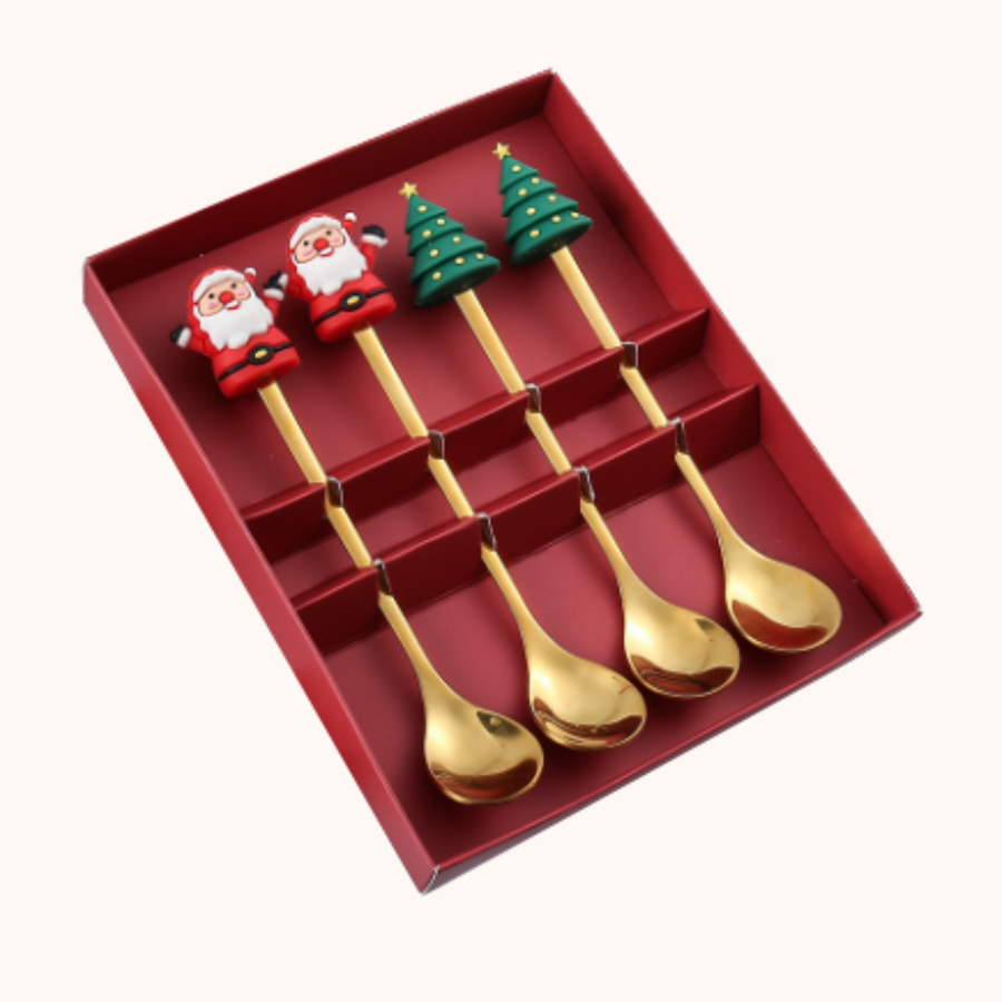 Gold Christmas Spoon Set Santa