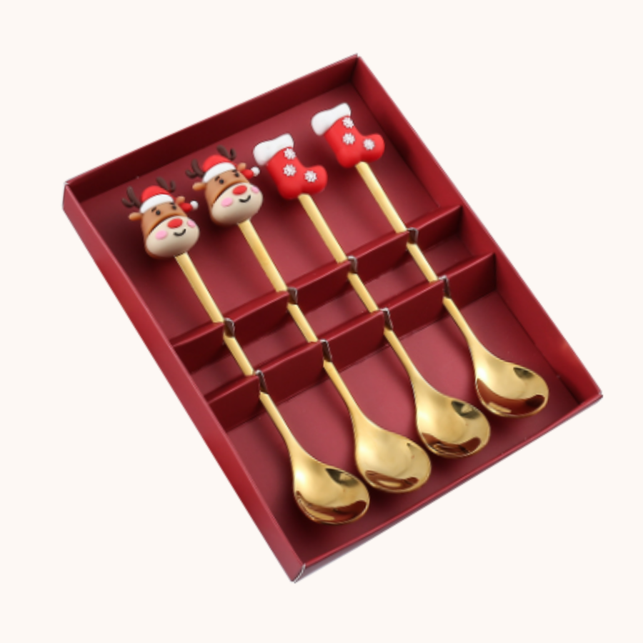 Gold Christmas Spoon Set Reindeer
