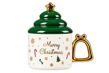 White Christmas Mug with Green Lid