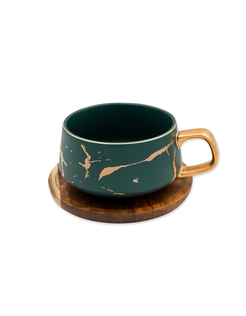 Green Marble Cup with Acacia Wood Plate
